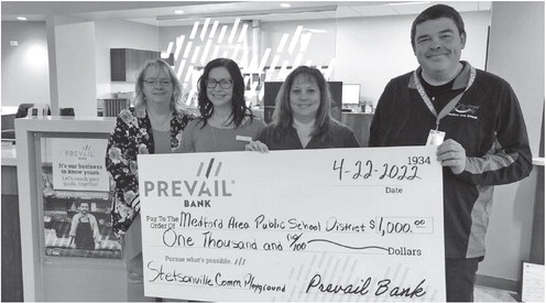Prevail Bank donated $1,000 to Stetsonville outdoor play structures