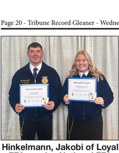 Hinkelmann, Jakobi of Loyal  FFA receive National FFA   Degree