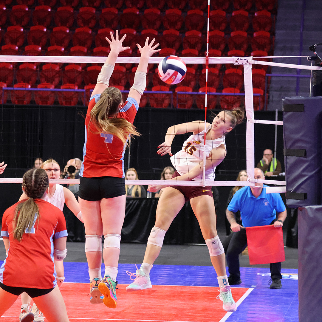 Maroon with extra gold, Redmen rule after first set, win state title