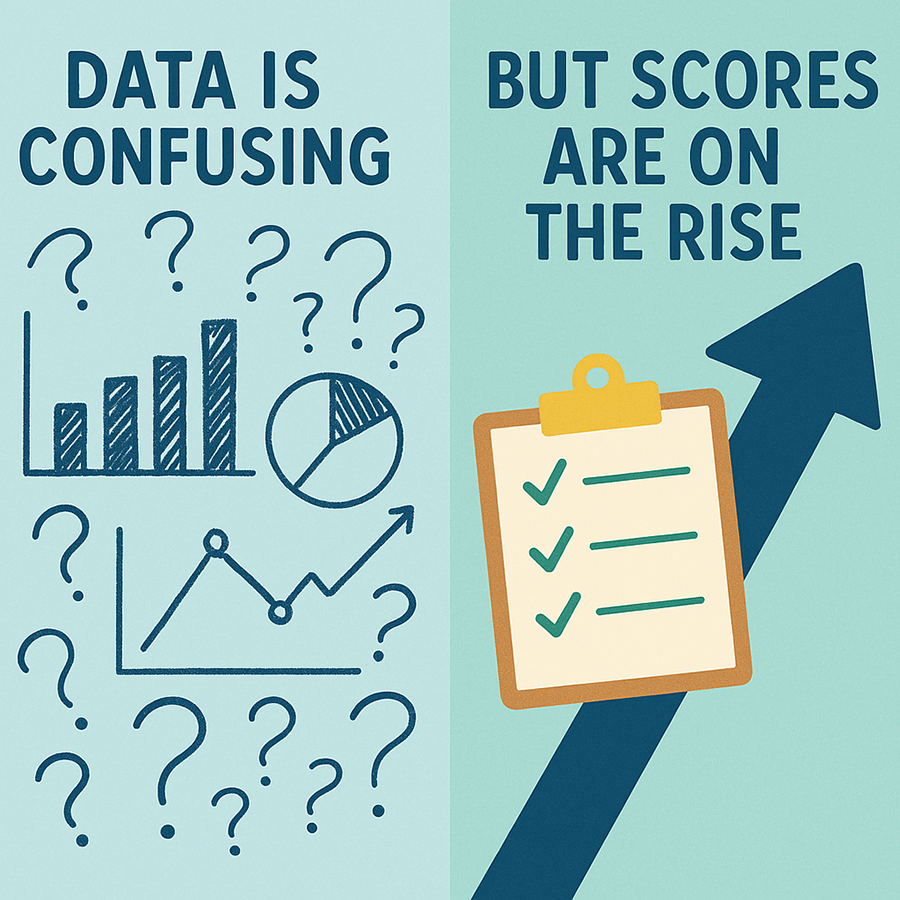 Data is confusing, but scores are on the rise