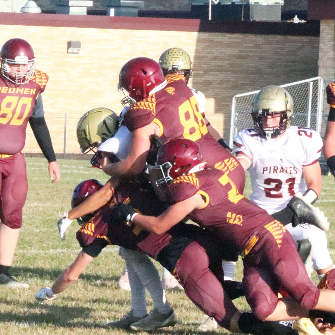 Pirates break off numerous big plays, pull away from Redmen
